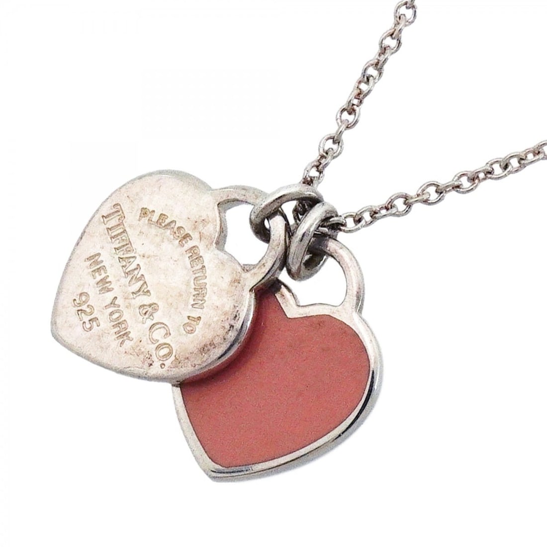 Tiffany & Co. Double Return to Heart Necklace, Sterling Silver 925, Pink, Women's: --- Catalog ---Category: SizePendant Size: 14mm x 12.9mm / 0.55'' x 0.5''Neck Circumference: 40.5 cm / 15.94''Category: DesignColor: PinkGender: WomenMaterial: Silver 925Necklace Type: NecklaceCategor