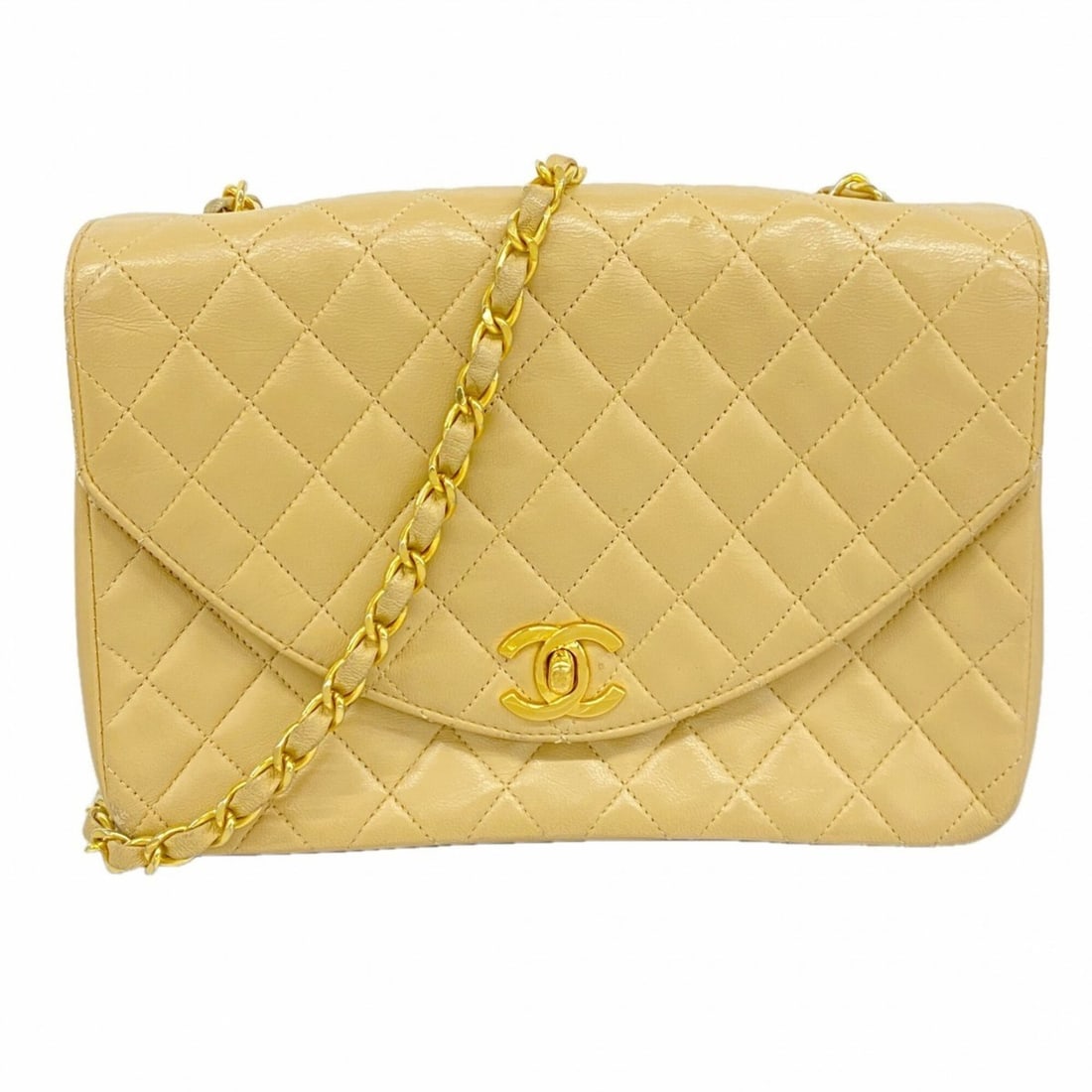 Chanel Matelassé Chain Shoulder Bag, Lambskin, Beige, Women's: --- Catalog ---Category: SizeSize (HxWxD): 16cm x 22cm x 6.5cm / 6.29'' x 8.66'' x 2.55''Category: DesignType: Shoulder bagColor: BeigeGender: WomenMaterial: Leather Hardware Color: GoldLeather/Fur Ty