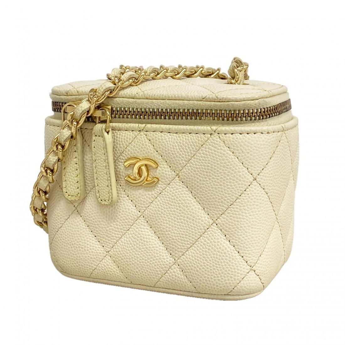 Chanel Matelassé Chain Shoulder Bag, Caviar Leather, White/Champagne, Women's (1 of 16)