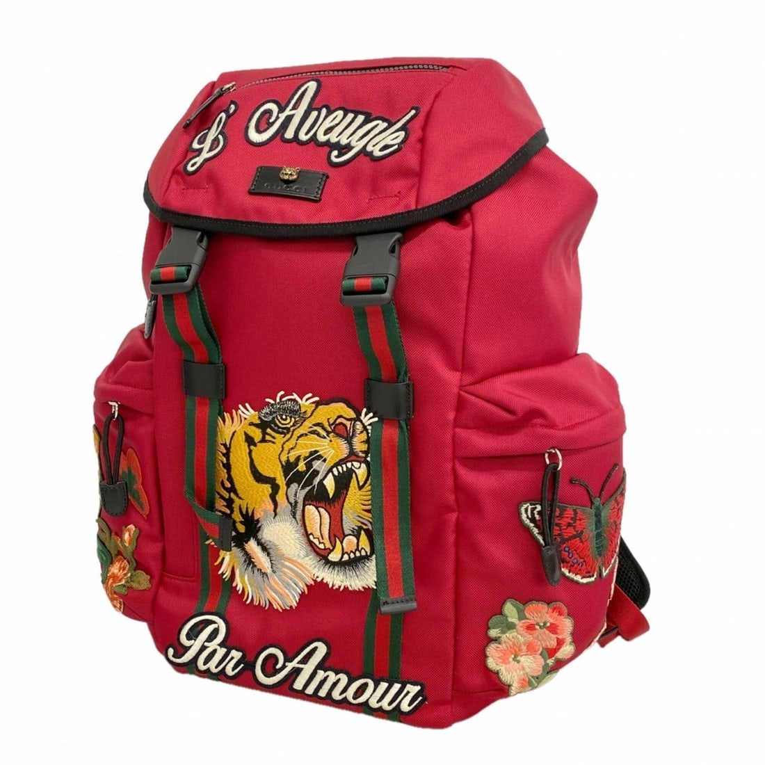 Gucci Backpack/Daypack, Embroidered Tiger Pattern, 429037, Nylon, Red, Men's (1 of 18)