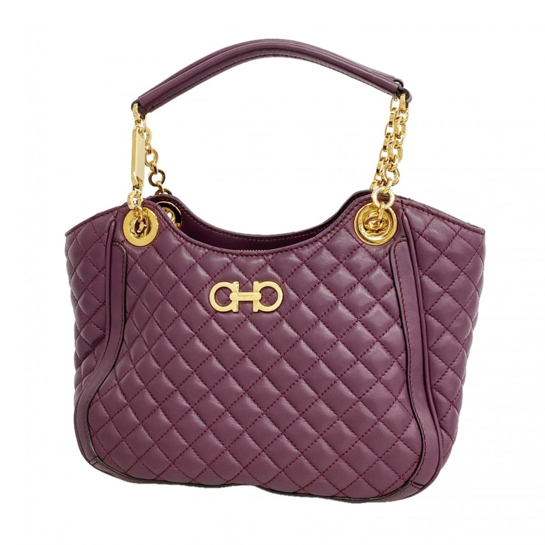 Salvatore Ferragamo Gancini Leather Handbag, Purple, Women's: --- Catalog ---Category: SizeSize (HxWxD): 19cm x 24cm x 15cm / 7.48'' x 9.44'' x 5.9''Category: DesignType: HandbagColor: PurpleGender: WomenMaterial: Leather Hardware Color: GoldCategory: GeneralBra