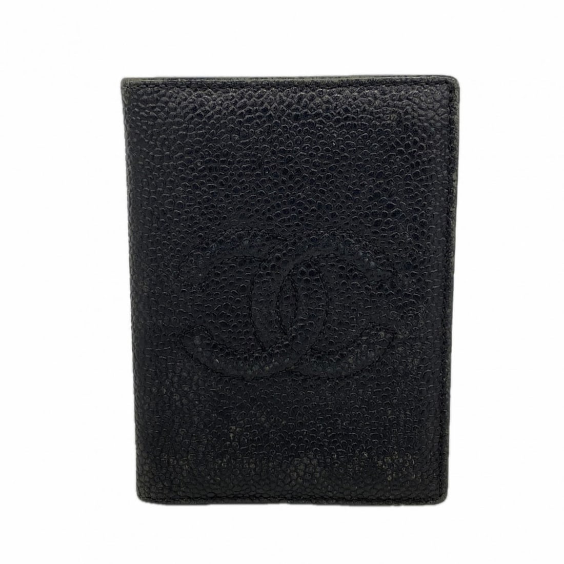 Chanel business card holder/card case, caviar leather, black, for women.: --- Catalog ---Category: DesignType: Card caseColor: BlackGender: WomenMaterial: Grained Calfskin Category: GeneralBrand: ChanelCategory: Physical PropertiesSize (HxWxD): 11cm x 8cm x 1cm / 4.33'' x 3