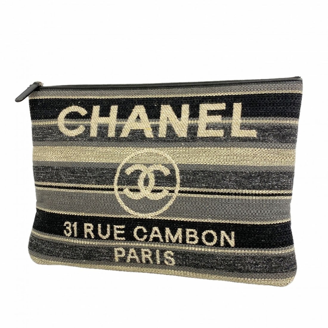 Chanel Deauville Clutch Bag, Canvas, Black/Gray, Women's: --- Catalog ---Category: SizeSize (HxWxD): 23.5cm x 34cm x 2.5cm / 9.25'' x 13.38'' x 0.98''Category: DesignType: Clutch bagColor: Black, GrayGender: WomenMaterial: Canvas Hardware Color: SilverCatego