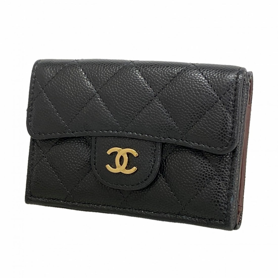 Chanel Matelassé Tri-fold Wallet, Caviar Leather, Black/Champagne, Women's: --- Catalog ---Category: SizeSize (HxWxD): 7.5cm x 10.5cm x 3.5cm / 2.95'' x 4.13'' x 1.37''Category: DesignType: Wallet (tri-fold)Color: BlackGender: WomenMaterial: Grained Calfskin Category: General