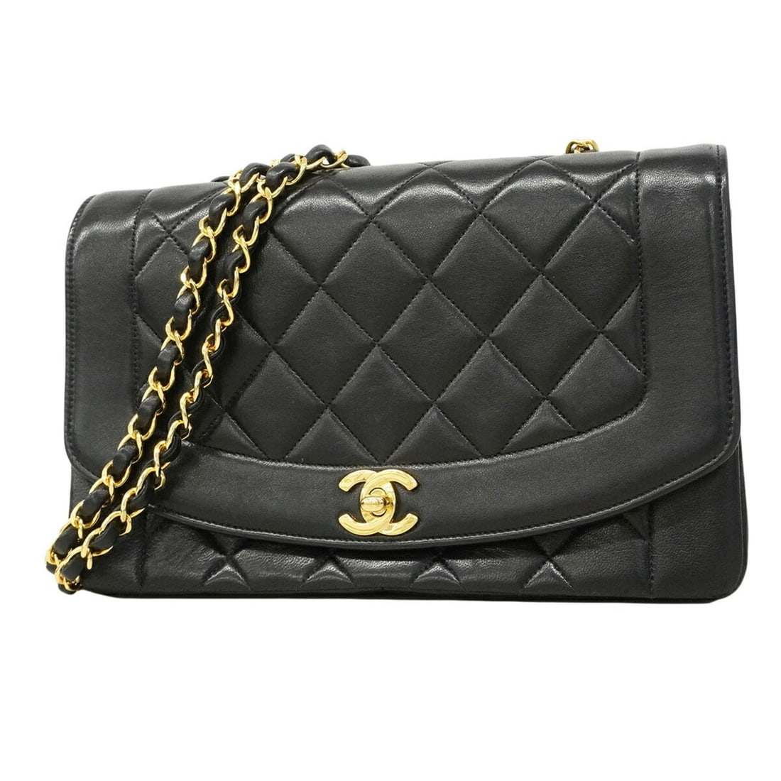Chanel Diana Chain Shoulder Bag, Lambskin, Black, Women's (1 of 12)