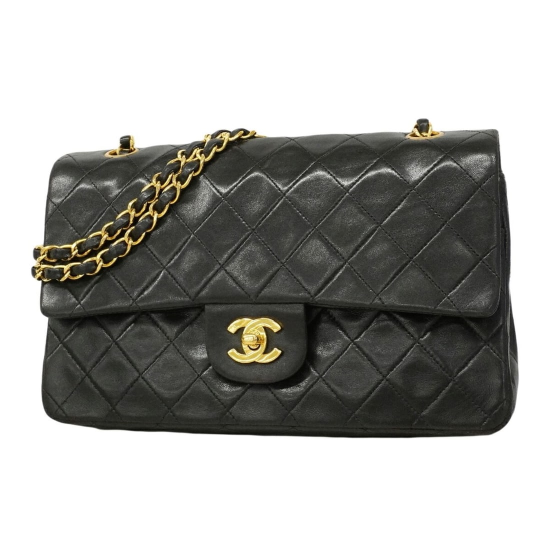 Chanel Matelassé Shoulder Bag, Double Flap, Chain, Lambskin, Black, Women's: --- Catalog ---Category: SizeSize (HxWxD): 17cm x 25.5cm x 7cm / 6.69'' x 10.03'' x 2.75''Category: DesignType: Shoulder bagColor: BlackGender: WomenMaterial: Leather Hardware Color: GoldLeather/Fur T