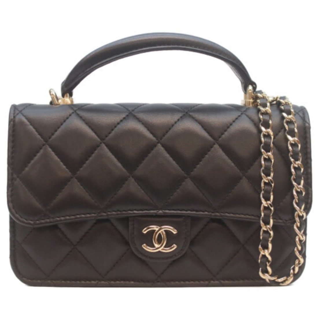 CHANEL AP3226 Lambskin Top Handle Chain Clutch Shoulder Bag, Black with Gold Hardware, Women's (1 of 12)