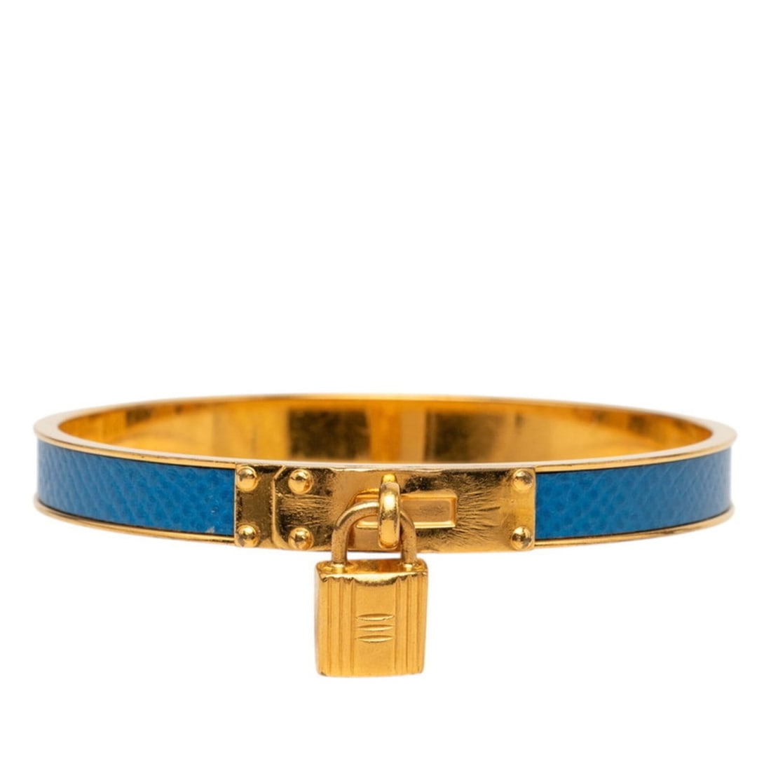 Hermes Kelly Bangle, Cadena Motif Gold and Blue Plated, Courchevel Leather, Women's.: --- Catalog ---Category: SizeLength: 19cm / 7.48''Category: DesignType: BangleColor: Blue, GoldGender: WomenMaterial: Courchevel leather, Gold platingCategory: GeneralBrand: Hermes--- Item List ---Sec