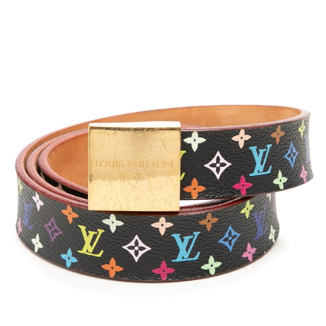 Louis Vuitton Monogram Multicolor Ceinture Carrée Belt, Size 90 (36), M9271, Black Leather,: --- Catalog ---Category: SizeWidth: 3cm / 1.18''Length: 84.5cm - 94cm / 33.26'' - 37''Category: DesignType: Standard beltColor: Black, Multi-colorGender: WomenMaterial (Strap): PVC , Leather Category: