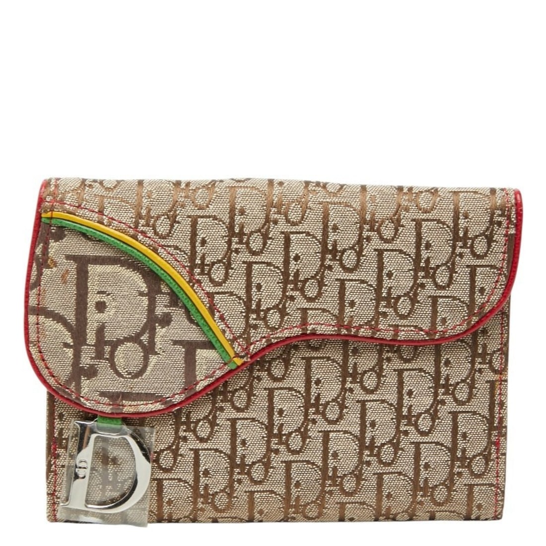 Christian Dior Dior Trotter Saddle Bi-fold Wallet, Beige Multicolor Canvas Leather, Women's (1 of 10)