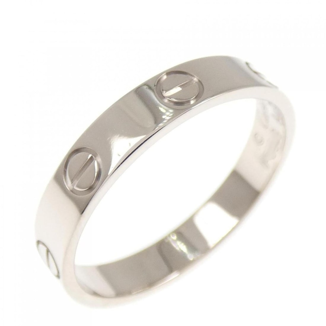 Cartier Mini Love Ring: --- Catalog ---Category: SizeWidth: 3.5mm / 0.14''Weight: 3.5g / 0.12oz.JP Size: 16US Size: 8Category: DesignType: Band ringGender: WomenMaterial: White gold (18K)Category: GeneralLine: LoveBrand: