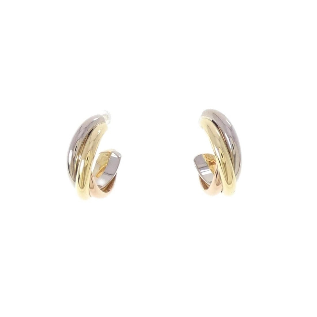 Cartier Trinity Small Earrings: --- Catalog ---Category: SizeWeight: 4.7g / 0.16oz.Size (HxWxD): 12.60mm x 4.20mm / 0.50'' x 0.17''Category: DesignType: Hoop earringsGender: WomenMaterial: Pink gold (18K), White gold (18K), Yellow
