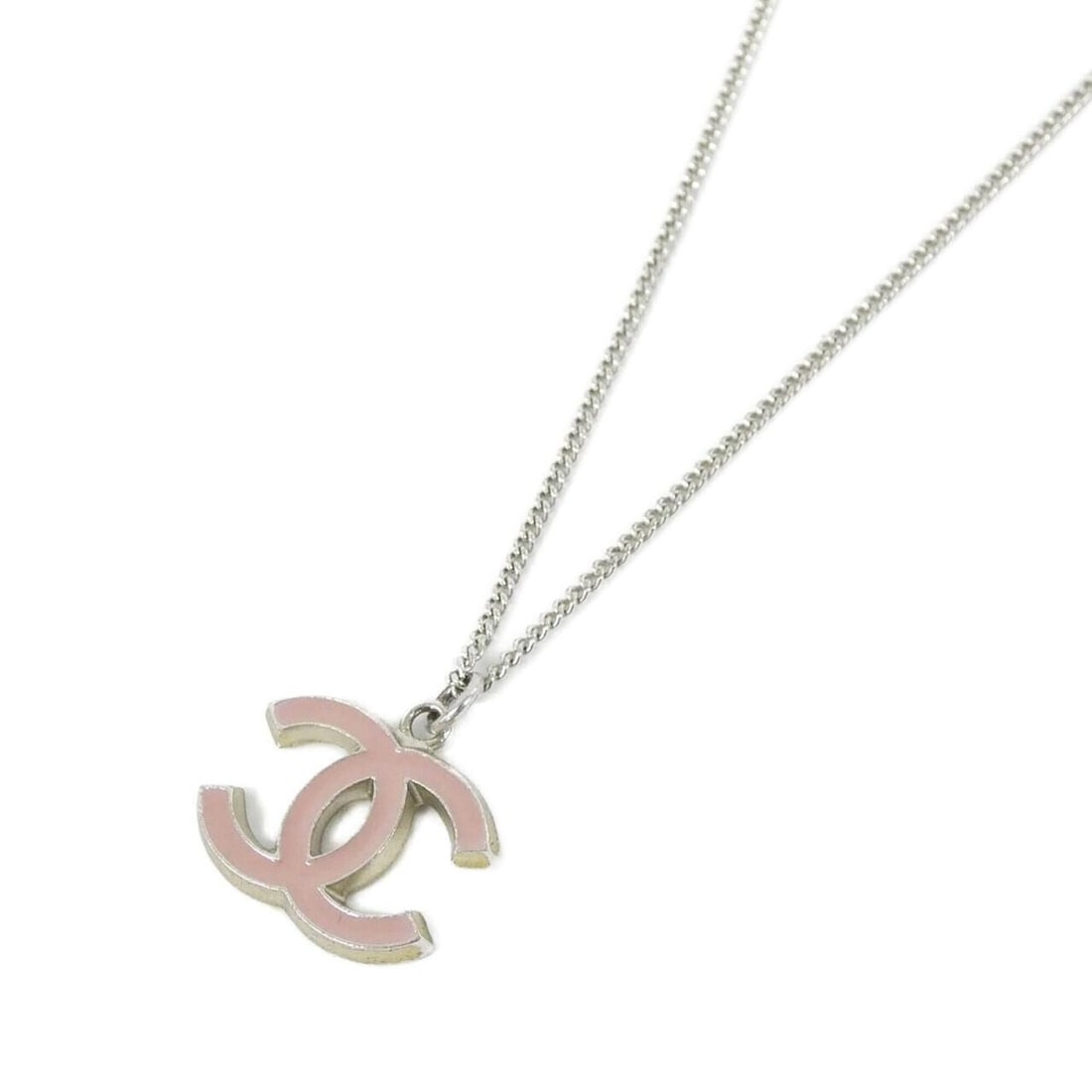 Chanel necklace: --- Catalog ---Category: SizePendant Size: 20mm x 21mm / 0.78'' x 0.82''Neck Circumference: 44.5 cm / 17.51''Category: DesignColor: Pink, SilverGender: WomenNecklace Type: NecklaceCategory: