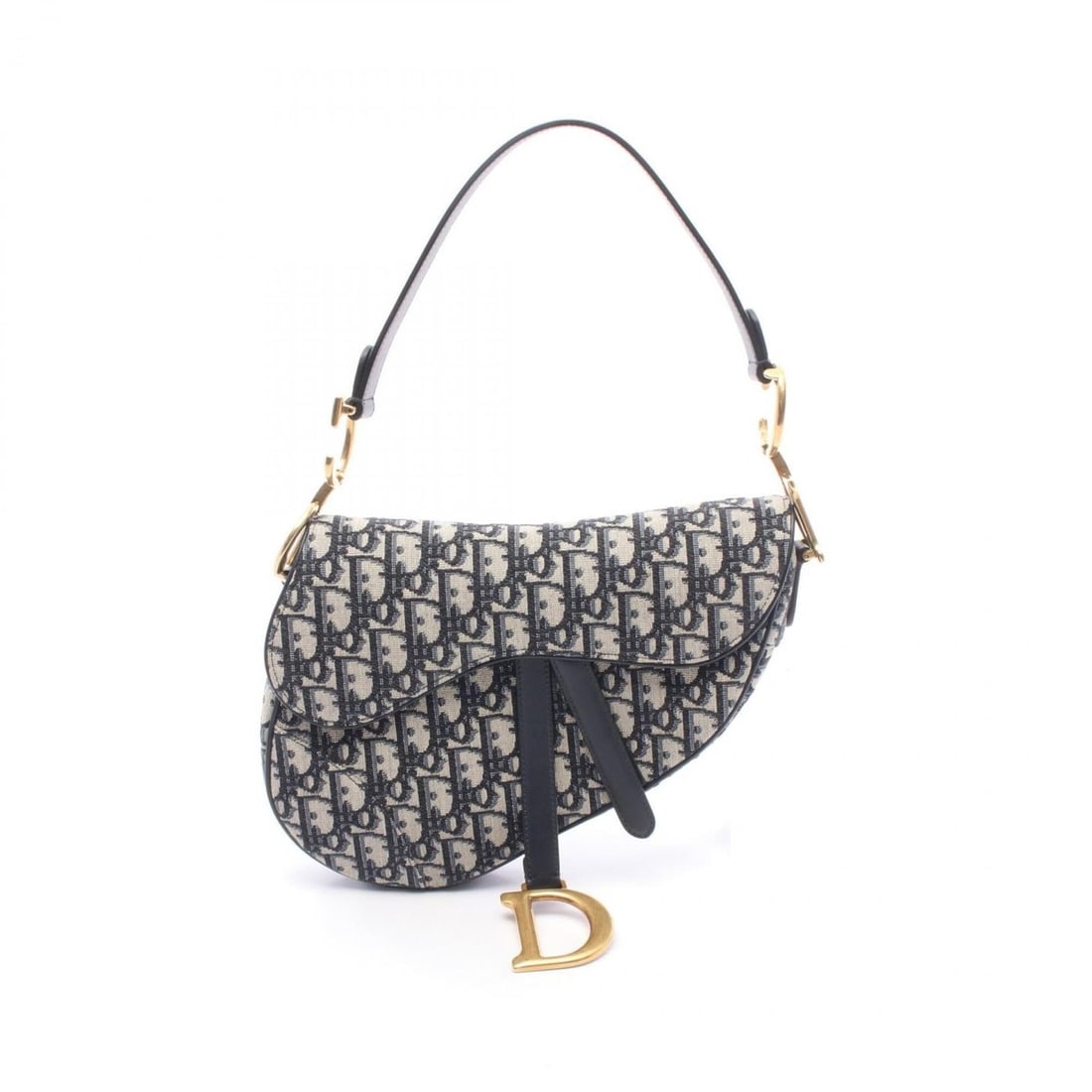 Christian Dior Dior Saddle Bag Oblique Handbag, Canvas and Leather, Women's, Navy/Beige (1 of 16)