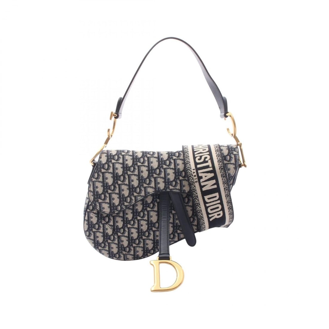 Christian Dior Dior SADDLE Saddle Bag Oblique 2-Way Handbag Canvas Leather Women's Navy/Beige (1 of 17)