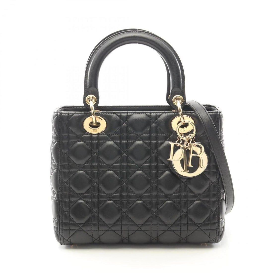 Christian Dior Dior LADY DIOR Medium 2-Way Handbag, Leather, Women's, Black (1 of 15)