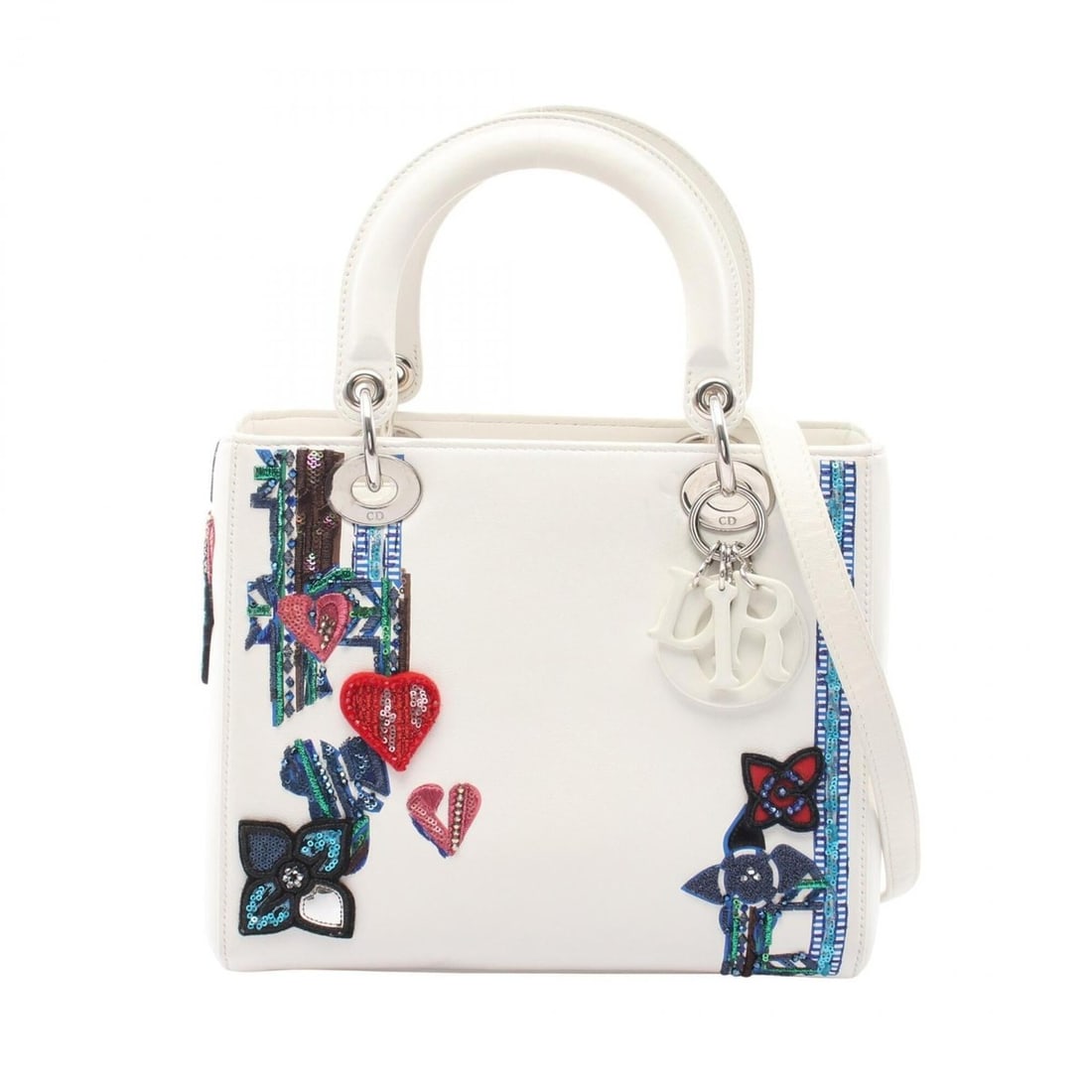 Christian Dior Dior LADY DIOR Sequin Embroidered Patch 2-Way Handbag Leather Women's White: --- Catalog ---Category: SizeSize (HxWxD): 20cm x 24cm x 11cm / 7.87'' x 9.44'' x 4.33''Category: DesignType: HandbagColor: Multi-color, WhiteGender: WomenMaterial: Leather Category: GeneralBrand: Chr