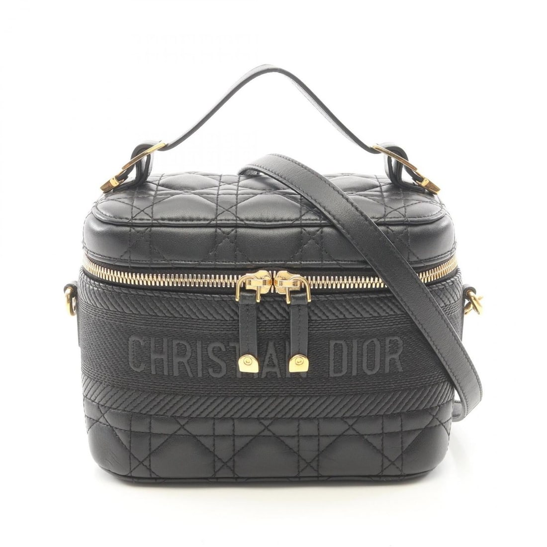 Christian Dior Dior DIORTRAVEL Small Vanity Cannage 2-Way Handbag, Lambskin Leather, Women's, Black (1 of 20)