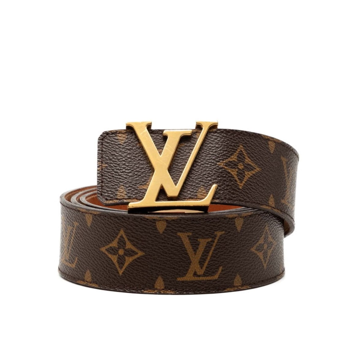 Louis Vuitton Monogram Ceinture LV Initials Belt, Size 100 (40), M9608, Brown Gold Leather, Men's,: --- Catalog ---Category: SizeLength: 95cm - 105cm / 37.4'' - 41.33''Category: DesignType: Standard beltColor: Brown, GoldGender: MenMaterial (Strap): PVC , Leather Category: GeneralMPN: M9608Brand: