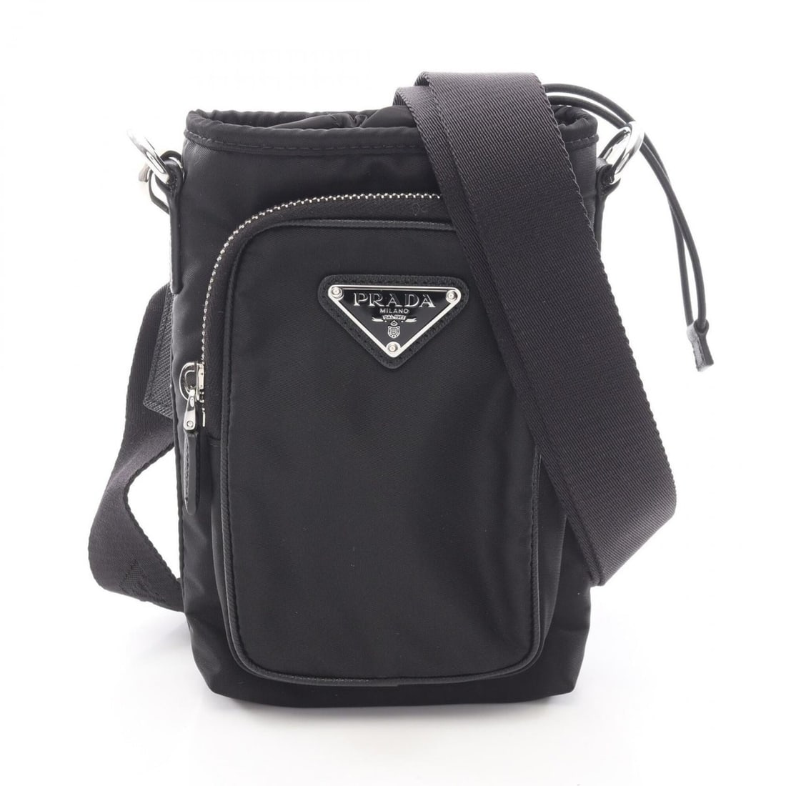 Prada Triangle Logo Phone Holder Shoulder Bag Handbag Nylon Saffiano Leather Women's Black (1 of 14)