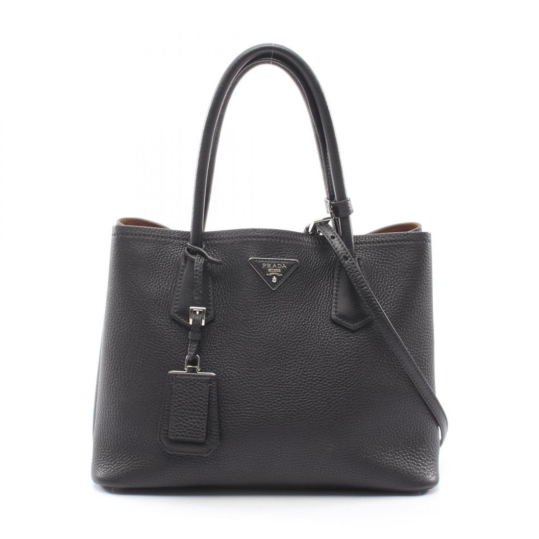 Prada Triangle Logo 2-Way Tote Bag/Handbag, Leather, Women's, Black: --- Catalog ---Category: SizeSize (HxWxD): 24cm x 34cm x 15cm / 9.44'' x 13.38'' x 5.9''Category: DesignType: Handbag, Tote bagColor: BlackGender: WomenMaterial: Leather Category: GeneralBrand: