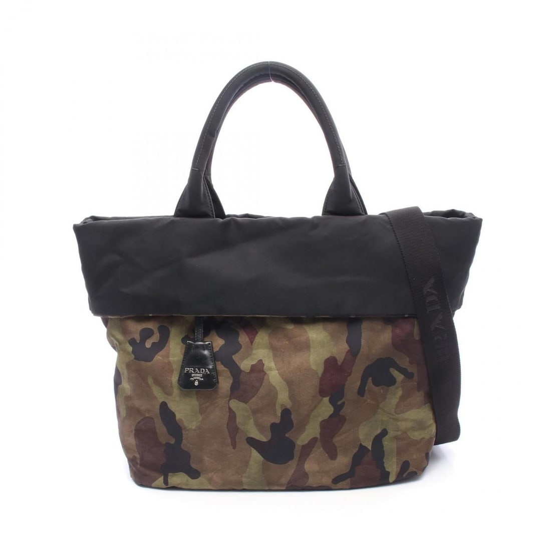 Prada camouflage reversible 2-way tote bag/handbag, nylon, women's, khaki/black/multicolor: --- Catalog ---Category: SizeSize (HxWxD): 33cm x 36cm x 17cm / 12.99'' x 14.17'' x 6.69''Category: DesignType: Handbag, Tote bagColor: Black, Khaki, Multi-colorGender: WomenMaterial: Nylon Category: 
