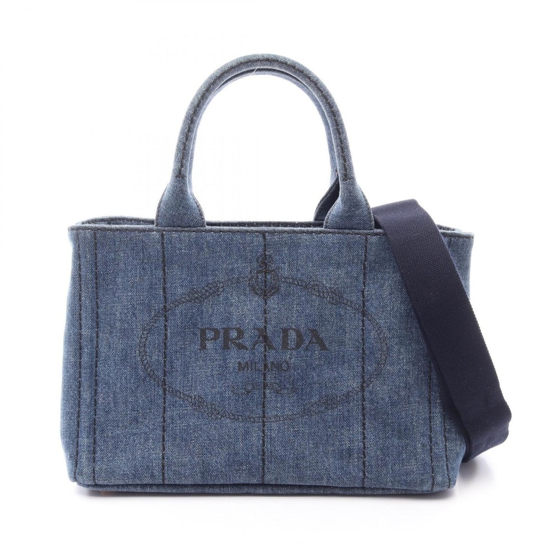 Prada CANAPA 2-Way Tote Bag/Handbag, Denim, Women's, Navy: --- Catalog ---Category: SizeSize (HxWxD): 19cm x 28cm x 15cm / 7.48'' x 11.02'' x 5.9''Category: DesignType: Handbag, Tote bagColor: NavyGender: WomenMaterial: Denim Category: GeneralBrand: Prada---
