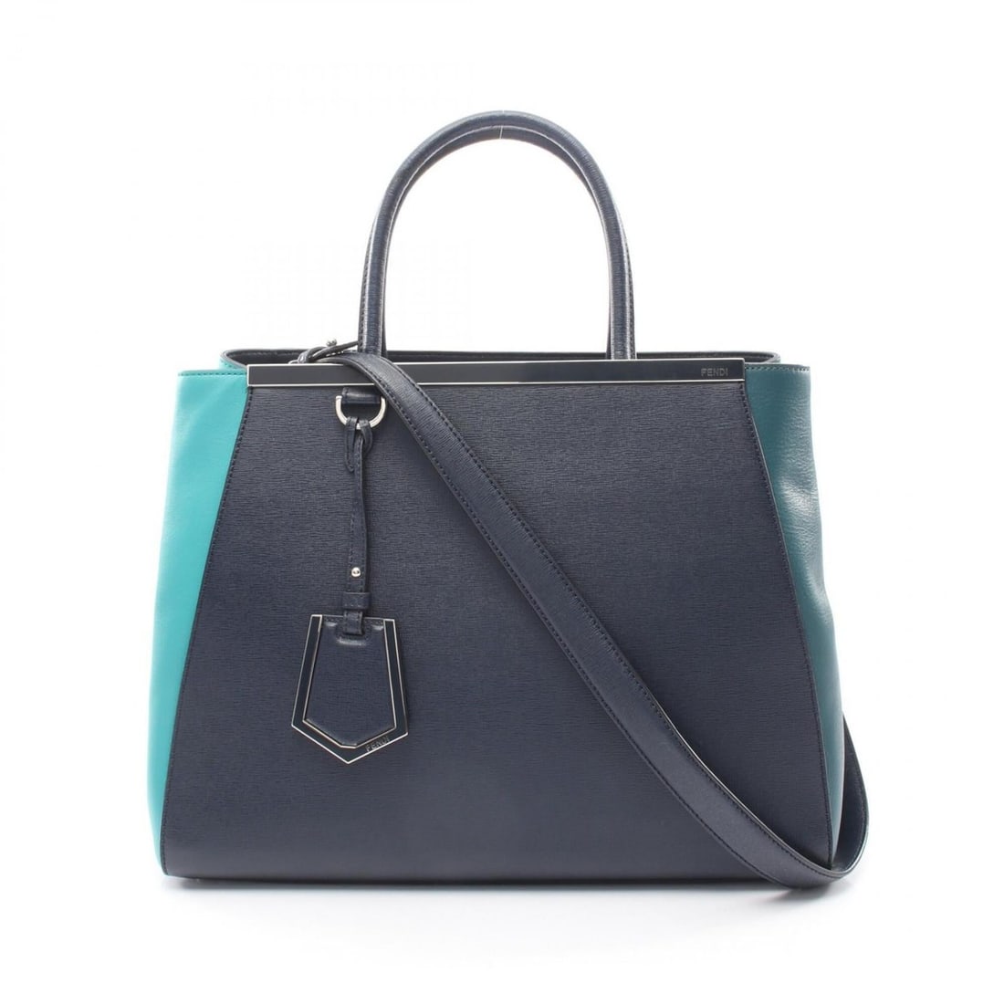 Fendi 2JOURS 2-Way Handbag, Leather, Women's, Navy/Green, 8BH250: --- Catalog ---Category: SizeSize (HxWxD): 27cm x 35cm x 15cm / 10.62'' x 13.77'' x 5.9''Category: DesignType: HandbagColor: Green, NavyGender: WomenMaterial: Leather Category: GeneralMPN: