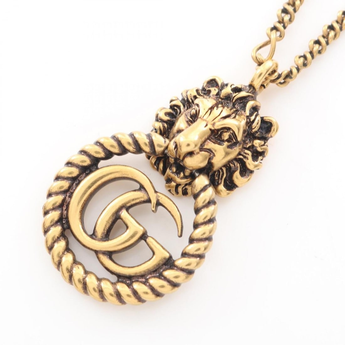 Gucci Lion Head GG Marmont Necklace, Gold Plated Jewelry, Women's, Tone: --- Catalog ---Category: SizePendant Size: 40mm x 25mm / 1.57'' x 0.98''Neck Circumference: 44 cm - 49 cm / 17.32'' - 19.29''Category: DesignColor: GoldGender: WomenMaterial: Gold platingNecklace Type