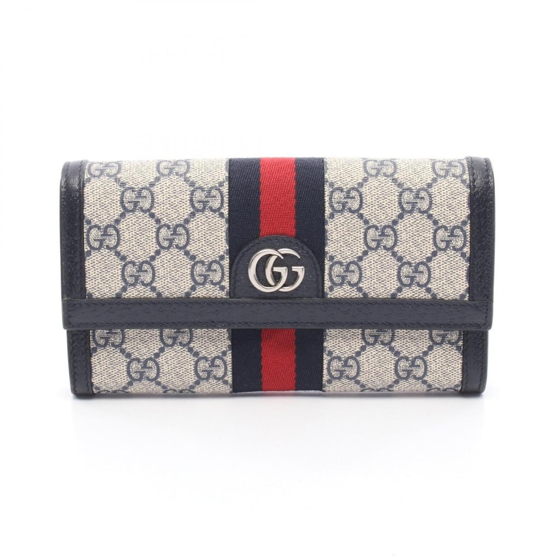 Gucci Ophidia GG Supreme Continental Wallet, Bi-fold Long Leather, Women's, Navy/Beige, 523153 (1 of 11)