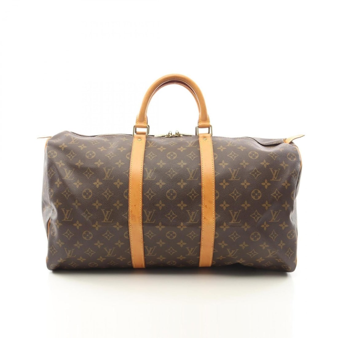 Louis Vuitton Keepall 50 Boston Bag Handbag, Coated Canvas and Leather, Monogram Pattern, Men's: --- Catalog ---Category: SizeSize (HxWxD): 28cm x 51cm x 21.5cm / 11.02'' x 20.07'' x 8.46''Category: DesignType: Boston bag, HandbagColor: BrownGender: Men,WomenMaterial: Coated canvas , Leather , Mo