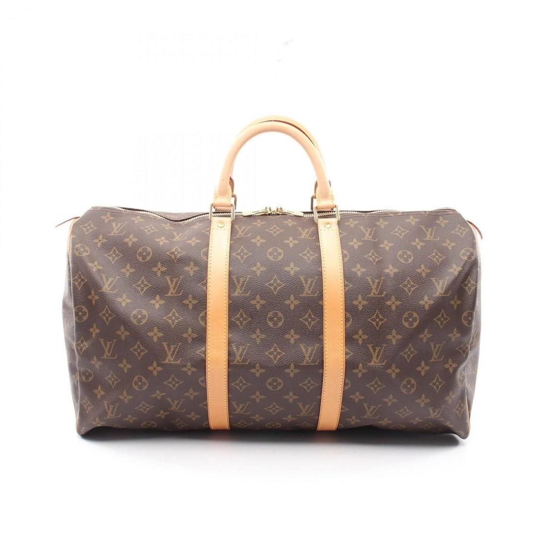 Louis Vuitton Keepall 50 Boston Bag Handbag, Coated Canvas and Leather, Monogram Pattern, Men's: --- Catalog ---Category: SizeSize (HxWxD): 28cm x 51cm x 21.5cm / 11.02'' x 20.07'' x 8.46''Category: DesignType: Boston bag, HandbagColor: BrownGender: Men,WomenMaterial: Coated canvas , Monogram , L