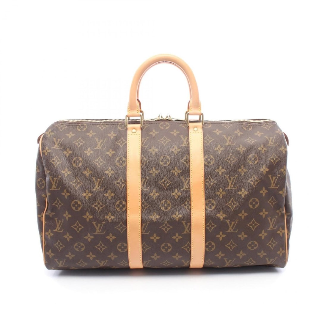 Louis Vuitton Keepall 45 Boston Bag Handbag, Coated Canvas and Leather, Monogram Pattern, Men's: --- Catalog ---Category: SizeSize (HxWxD): 26cm x 46cm x 20cm / 10.23'' x 18.11'' x 7.87''Category: DesignType: Boston bag, HandbagColor: BrownGender: Men,WomenMaterial: Coated canvas , Monogram , Lea