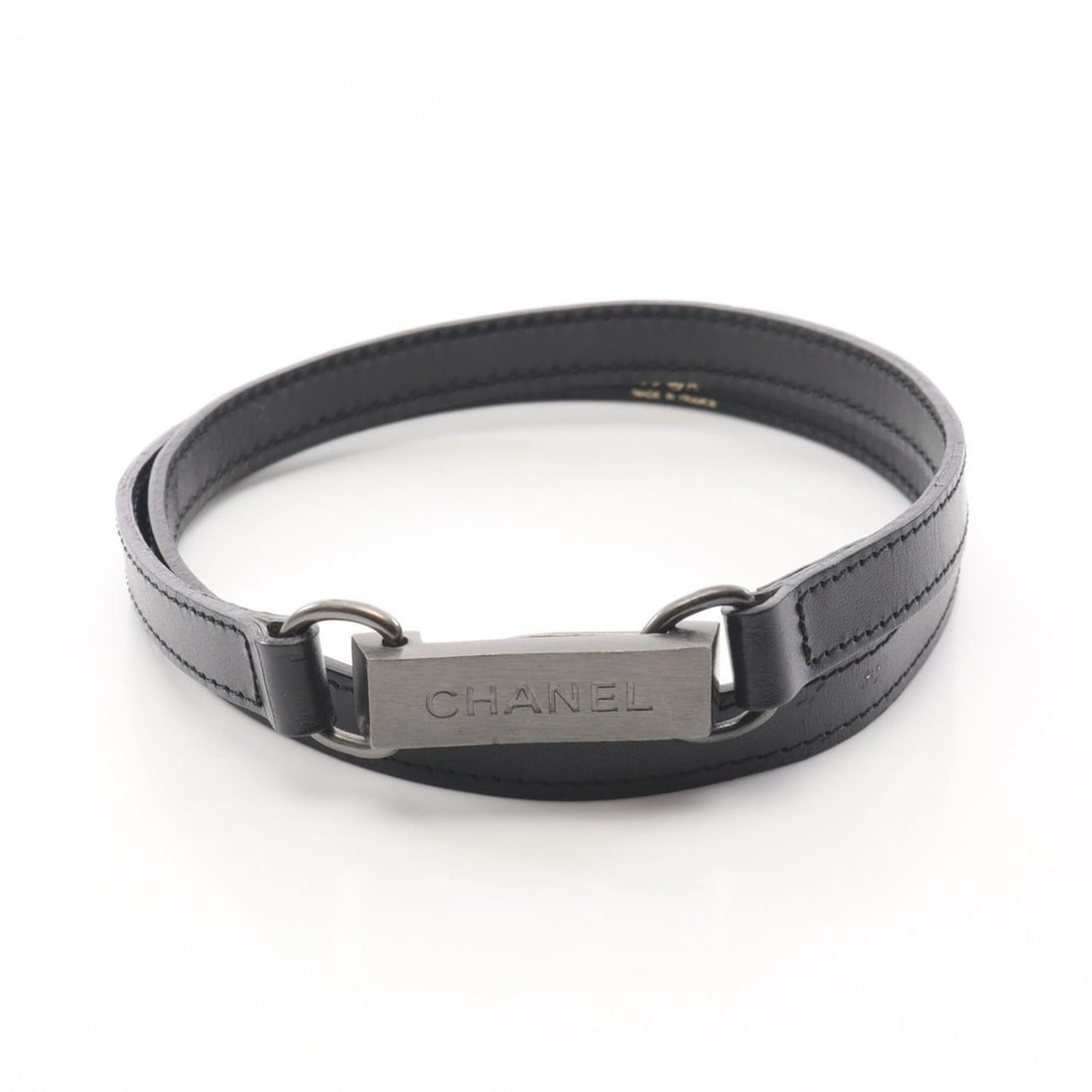 Chanel logo plate belt, leather, metal, women's, black. (1 of 10)