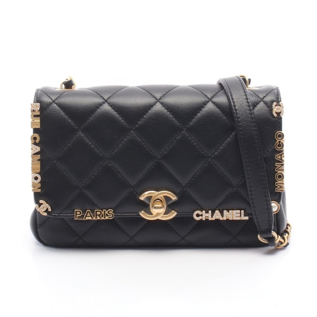 Chanel Mini Flap Handbag, Matelassé Shoulder Bag/Handbag, Lambskin Leather, Women's, Black, AS3731 (1 of 10)