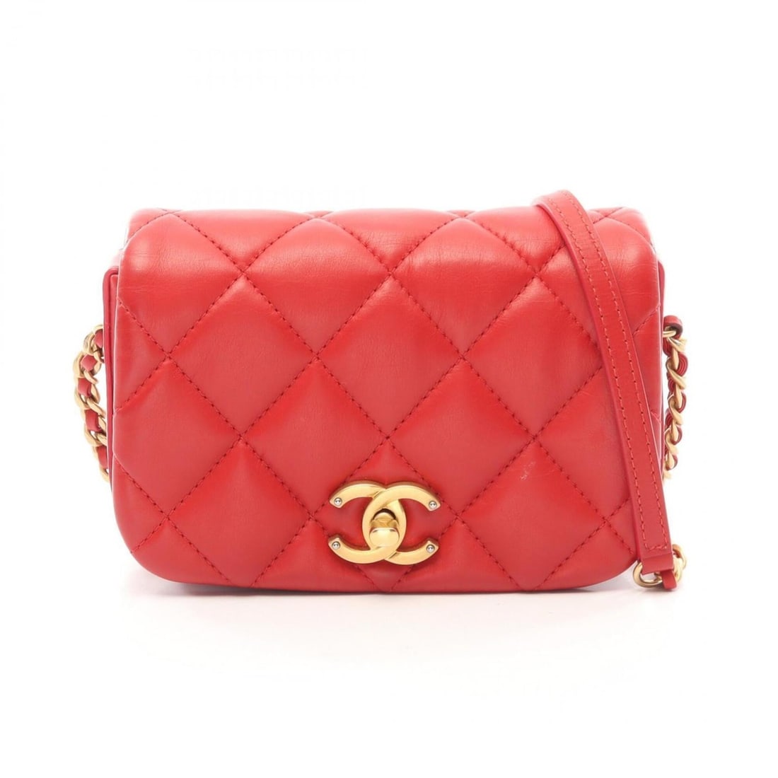Chanel Matelassé Mini Shoulder Bag/Handbag, Lambskin Leather, Women's, Red (1 of 13)