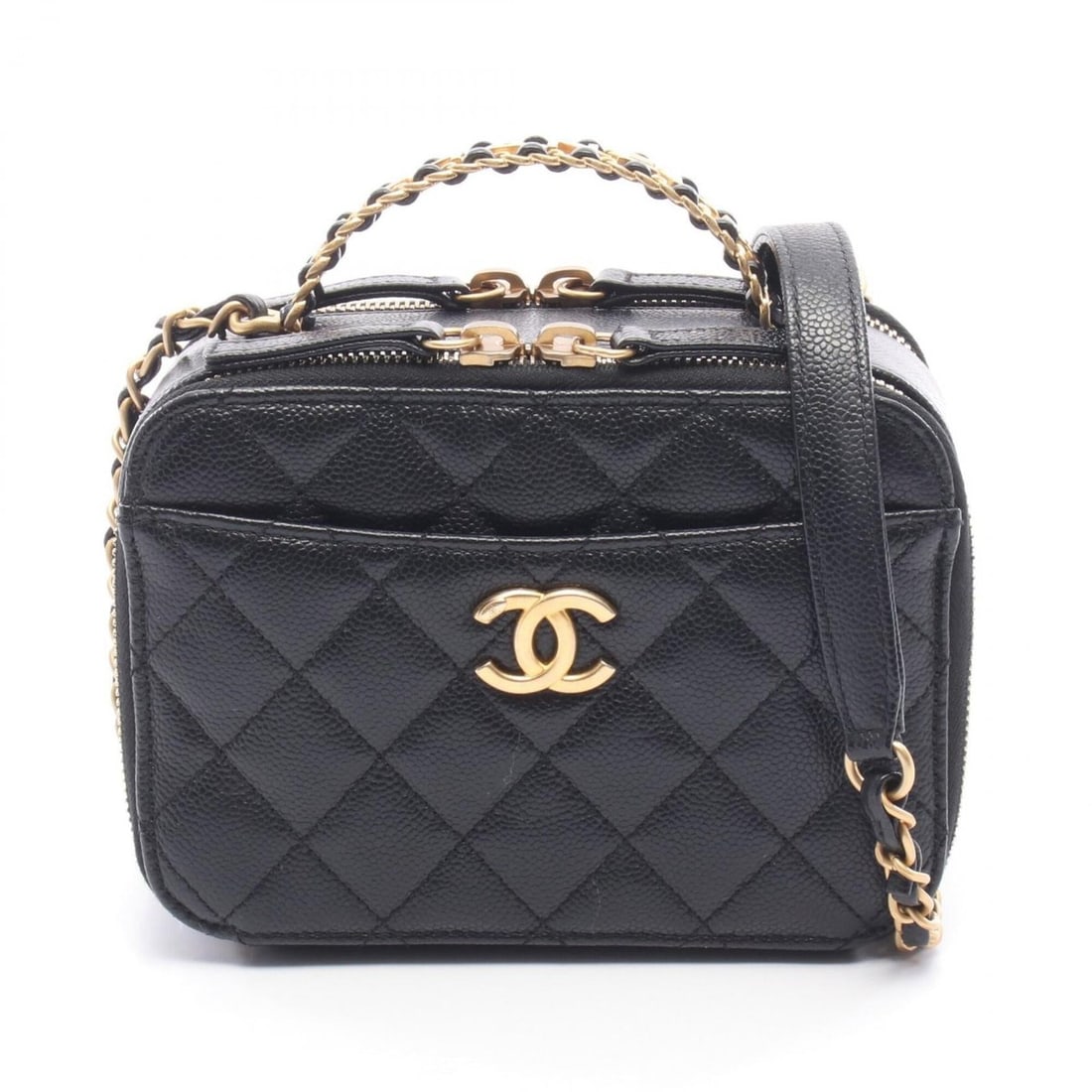 Chanel Matelassé Vanity Bag, 2-Way Shoulder Bag/Handbag, Caviar Leather (Grained Calfskin),: --- Catalog ---Category: SizeSize (HxWxD): 12cm x 17cm x 7cm / 4.72'' x 6.69'' x 2.75''Category: DesignType: Handbag, Shoulder bag, Vanity bagColor: BlackGender: WomenMaterial: Grained Calfskin Hardwa