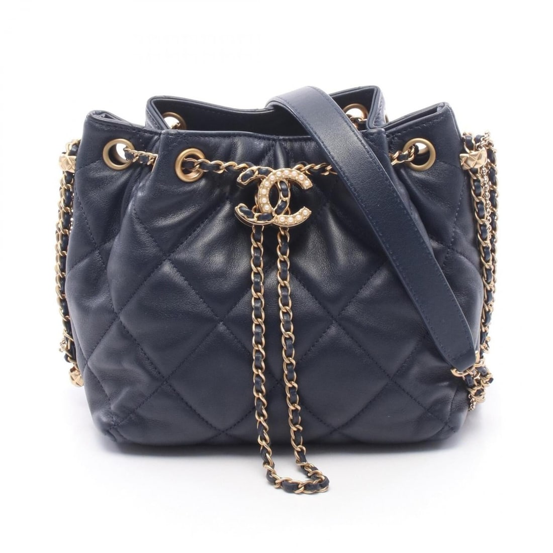 Chanel Matelassé Small Bucket Shoulder Bag/Handbag, Lambskin Leather, Women's, Navy, AS2786 (1 of 11)