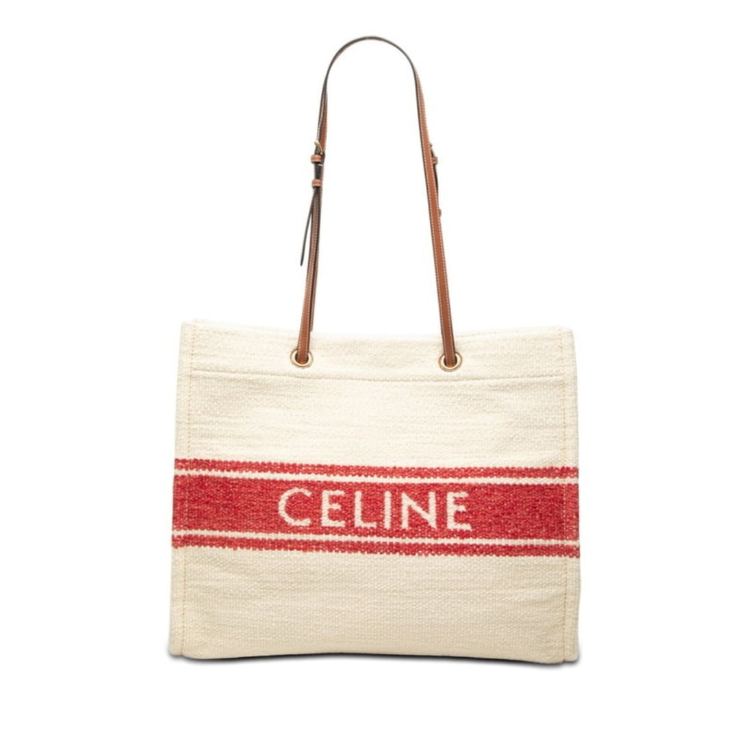 Celine Horizontal Cabas Tote Bag Shoulder Ivory Red Leather Textile Women's CELINE (1 of 11)