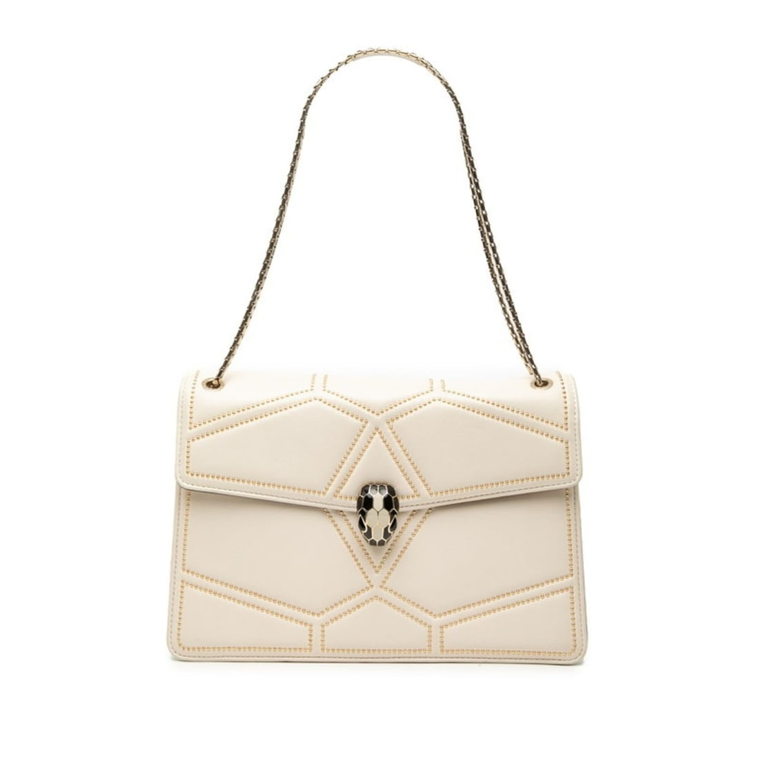 BVLGARI Serpenti Forever Studded Chain Shoulder Bag, White Leather, Onyx, Women's: --- Catalog ---Category: SizeSize (HxWxD): 18cm x 27cm x 5.5cm / 7.08'' x 10.62'' x 2.16''Category: DesignType: Shoulder bagColor: WhiteGender: WomenMaterial: Leather Category: GeneralBrand: Bvlgari--