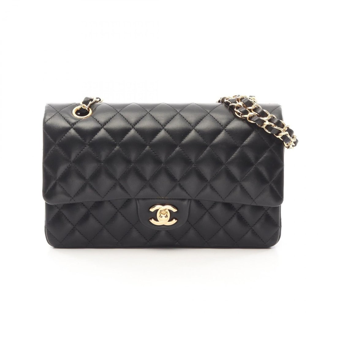 Chanel Matelassé Double Flap Shoulder Bag/Handbag, Lambskin Leather, Women's, Black (A01112) (1 of 13)