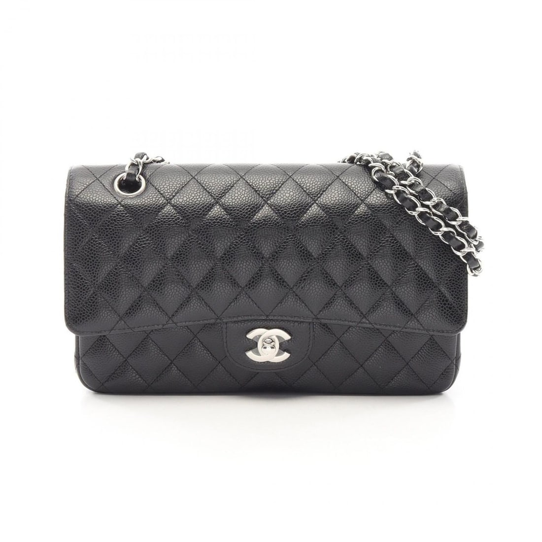 Chanel Matelassé Double Flap Shoulder Bag/Handbag, Caviar Leather (Grained Calfskin), Women's,: --- Catalog ---Category: SizeSize (HxWxD): 16cm x 25cm x 6.5cm / 6.29'' x 9.84'' x 2.55''Category: DesignType: Handbag, Shoulder bagColor: BlackGender: WomenMaterial: Grained Calfskin Category: Genera
