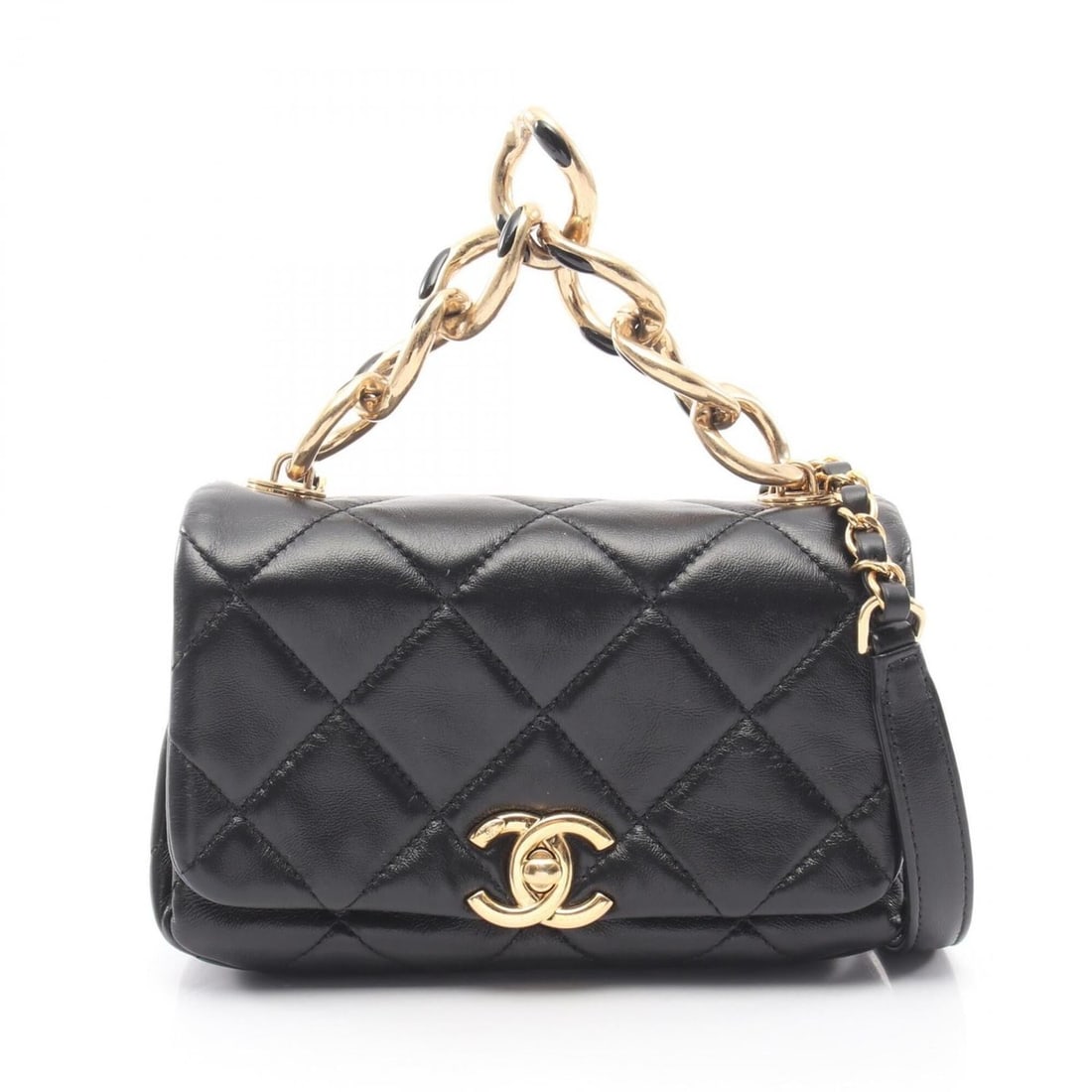 Chanel Matelassé 2-Way Shoulder Bag/Handbag, Lambskin Leather, Women's, Black (1 of 14)