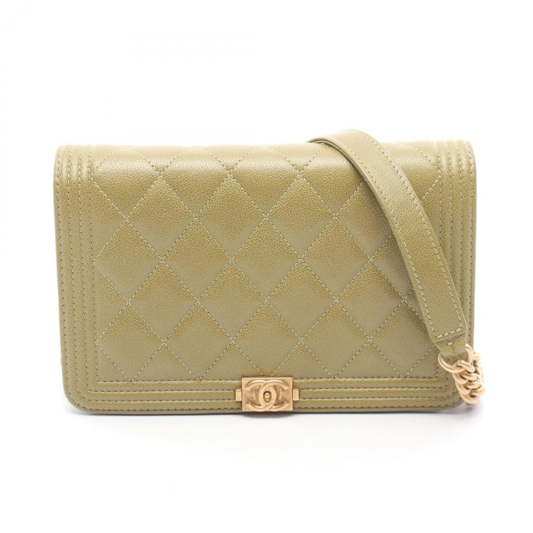 Chanel Boy Matelassé Shoulder Bag/Handbag, Caviar Leather (Grained Calfskin), Women's, Khaki, (1 of 16)