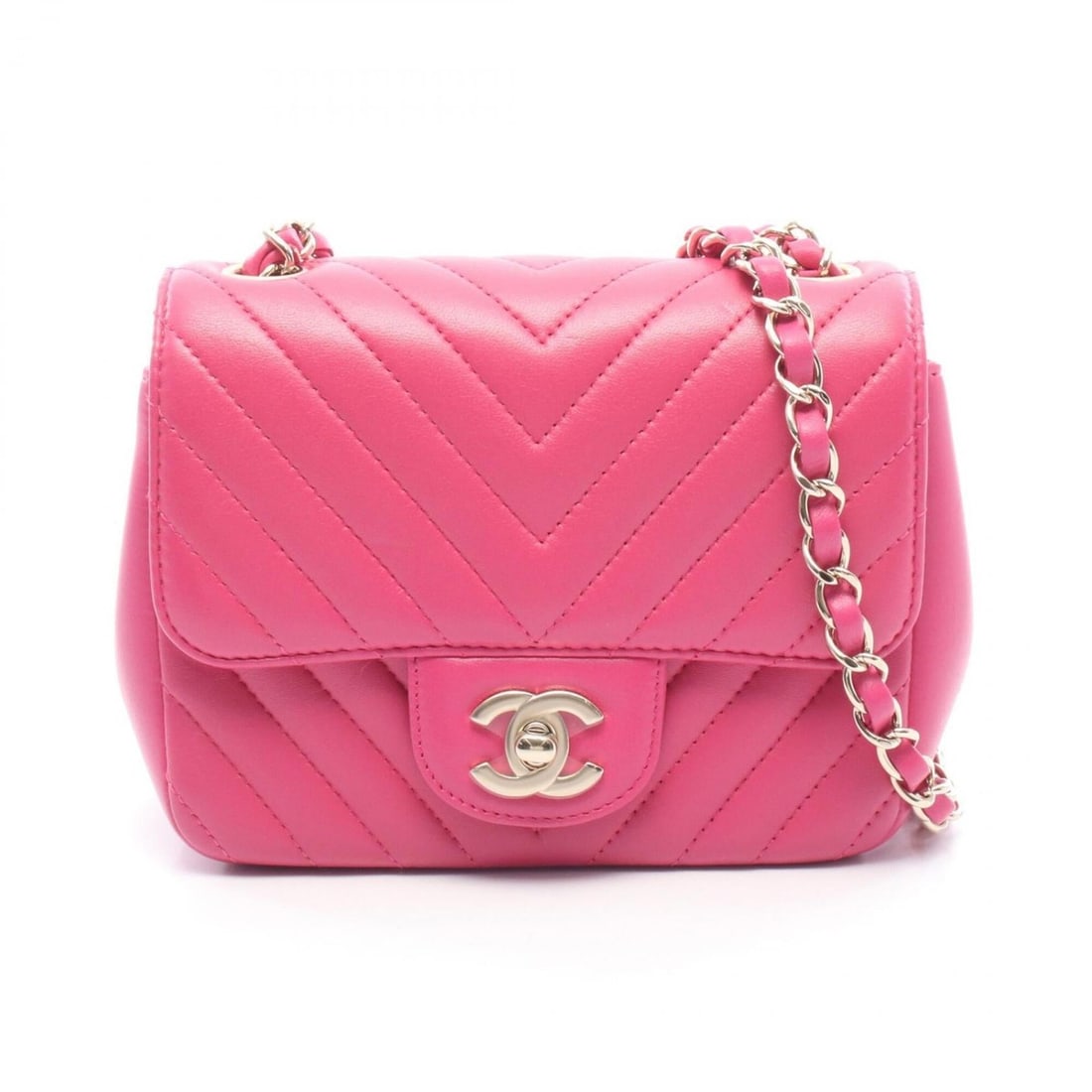 Chanel Chevron V-stitch Mini Shoulder Bag/Handbag, Leather, Women's, Pink, A35200 (1 of 11)