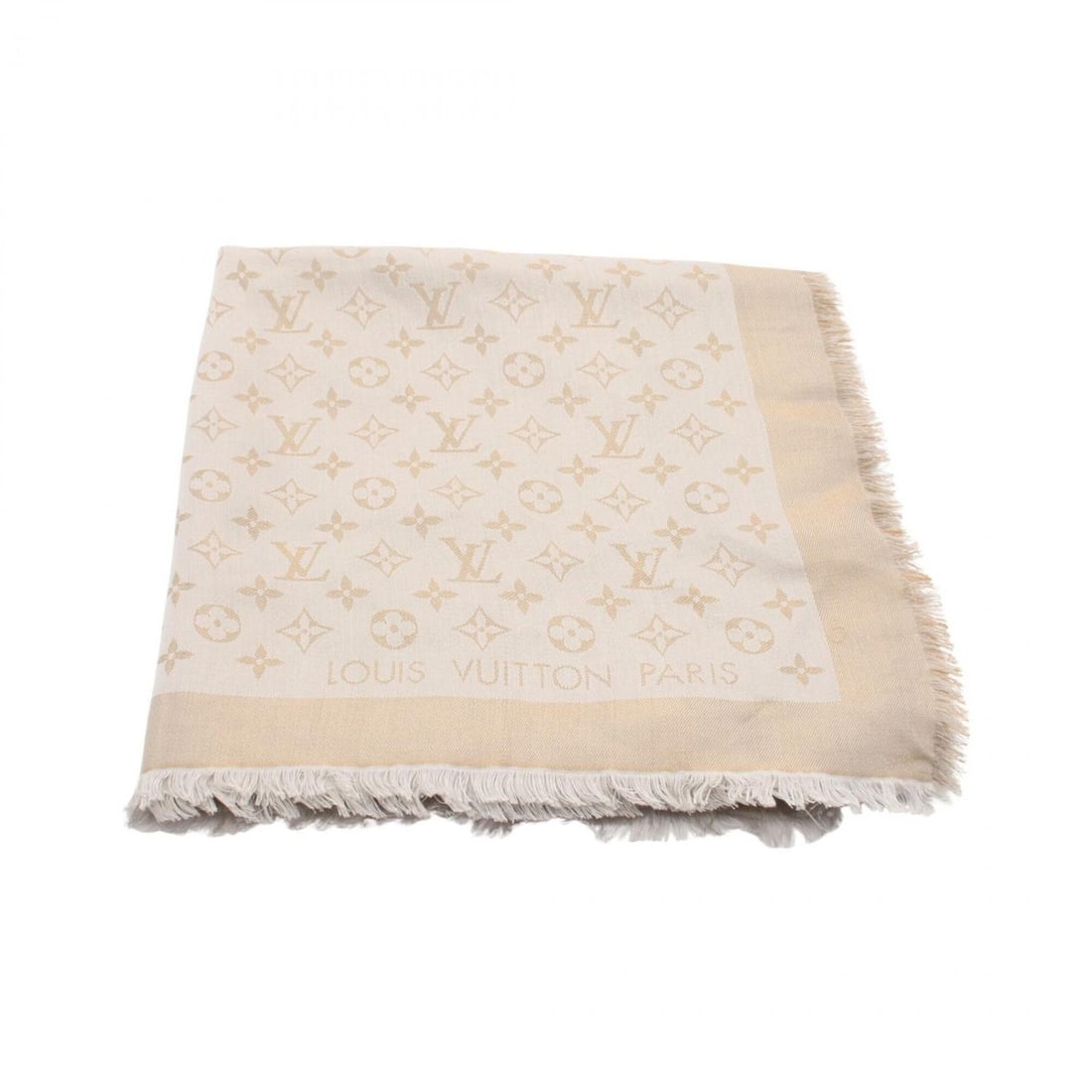 Louis Vuitton Monogram Shine Shawl, Silk and Wool, Women's, Gold Gray Tones, M75121 (1 of 10)