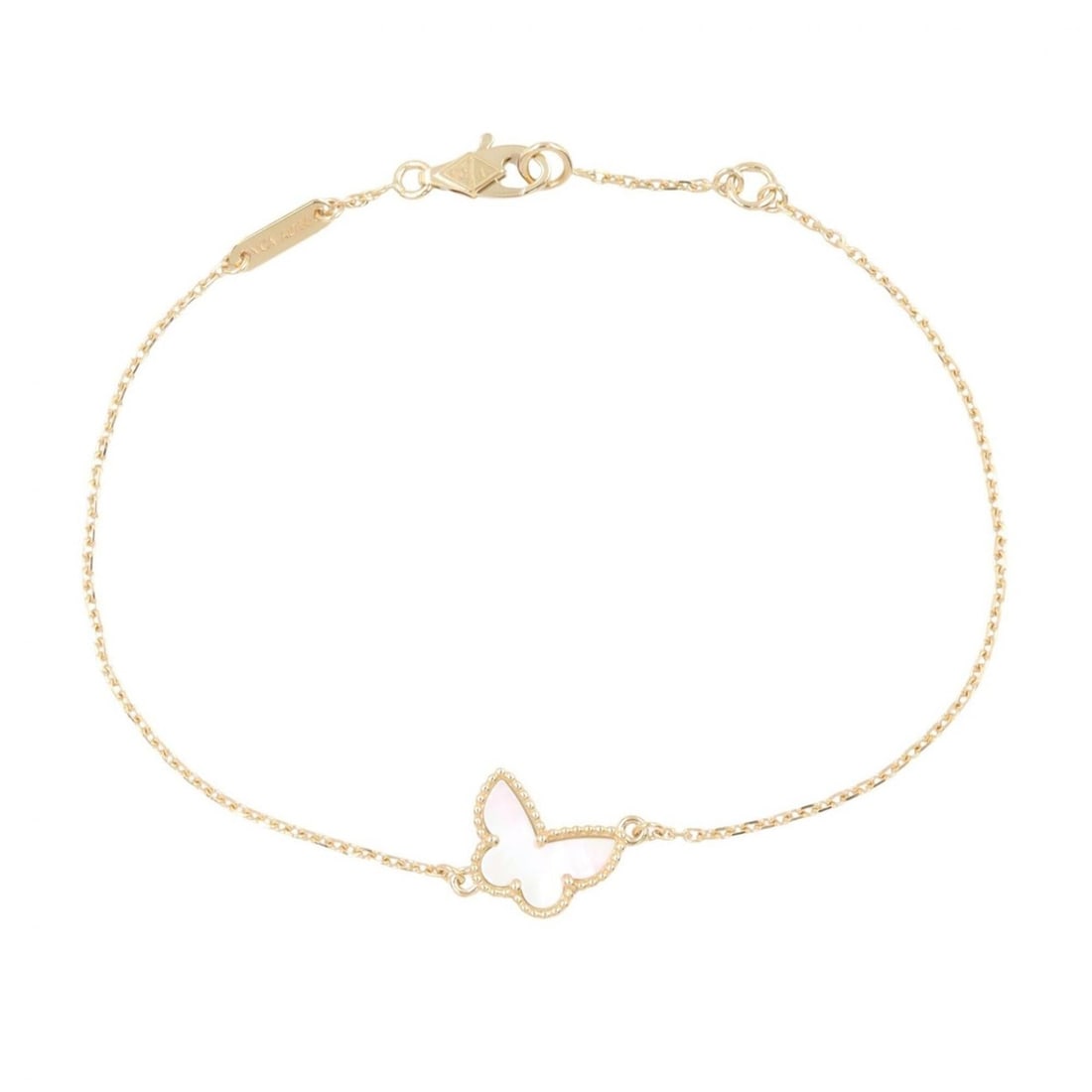Van Cleef & Arpels Sweet Papillon Mother of Pearl Bracelet, 18K (Yellow Gold), Pearl, Women's,: --- Catalog ---Category: SizeLength: 16cm - 17.5cm / 6.29'' - 6.88''Category: DesignType: Charm braceletColor: Gold, WhiteGender: WomenMaterial: Yellow gold (18K)Category: GeneralMPN: