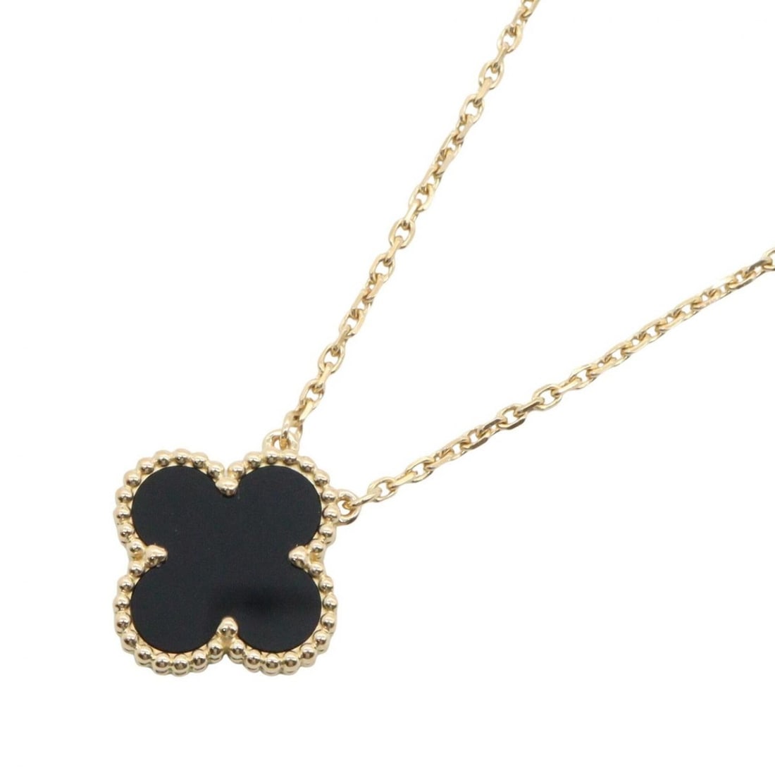 Van Cleef & Arpels Vintage Alhambra Onyx Necklace, 18K (Yellow Gold), Onyx, Women's, Gold/Black: --- Catalog ---Category: SizePendant Size: 15mm x 15mm / 0.59'' x 0.59''Neck Circumference: 38.5 cm - 43 cm / 15.15'' - 16.92''Category: DesignColor: Black, GoldGender: WomenMaterial: Yellow gold (18K
