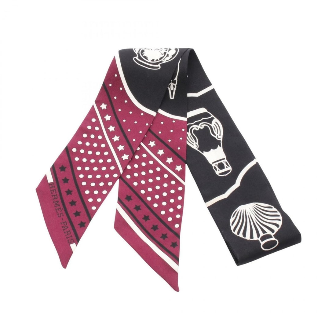 Hermes Twilly Les Flacons Bandana Scarf Muffler Silk Women's Black Purple White: --- Catalog ---Category: SizeSize (LxW): 85cm x 5cm / 33.46'' x 1.96''Category: DesignType: ScarfColor: Black, Purple, WhiteGender: WomenMaterial: Silk Category: GeneralBrand: Hermes--- Item List ---S