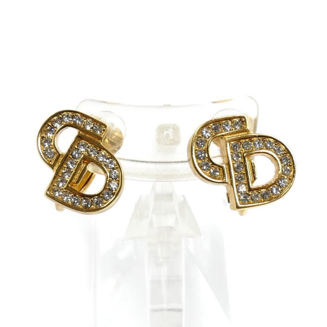 Christian Dior Dior GP CD Logo Rhinestone Earrings 5.2g Women's (1 of 11)